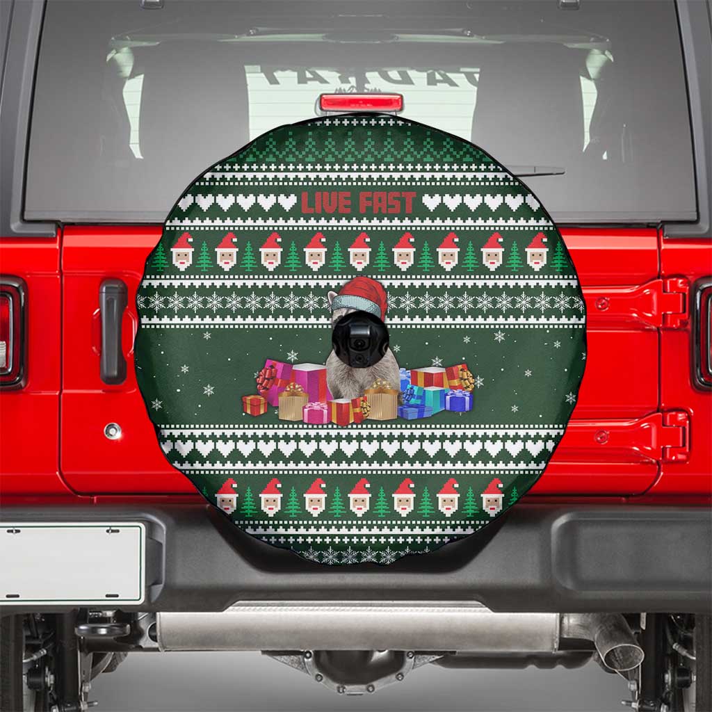 Sloth Christmas Spare Tire Cover with Santa Hat, Presents, and Festive Pattern - Wonder Print Shop