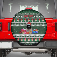 Sloth Christmas Spare Tire Cover with Santa Hat, Presents, and Festive Pattern - Wonder Print Shop