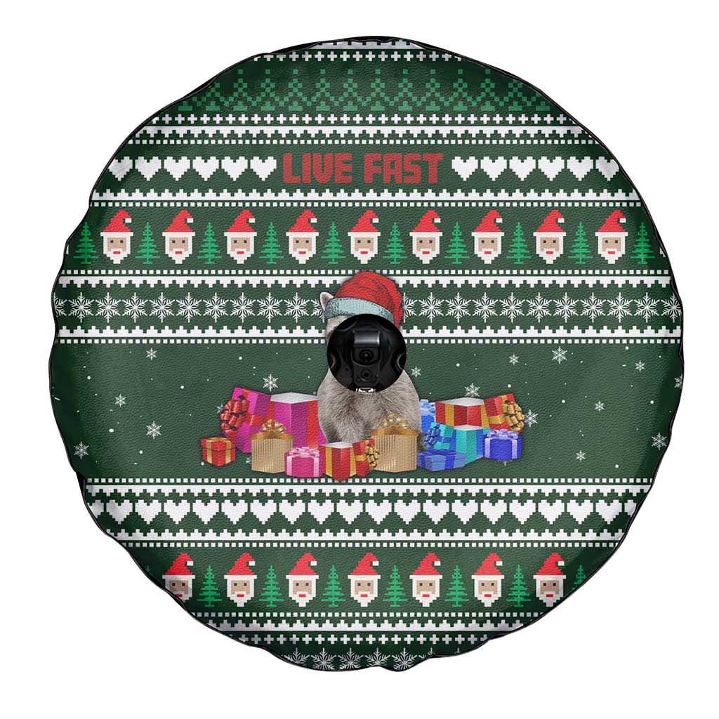 Sloth Christmas Spare Tire Cover with Santa Hat, Presents, and Festive Pattern - Wonder Print Shop