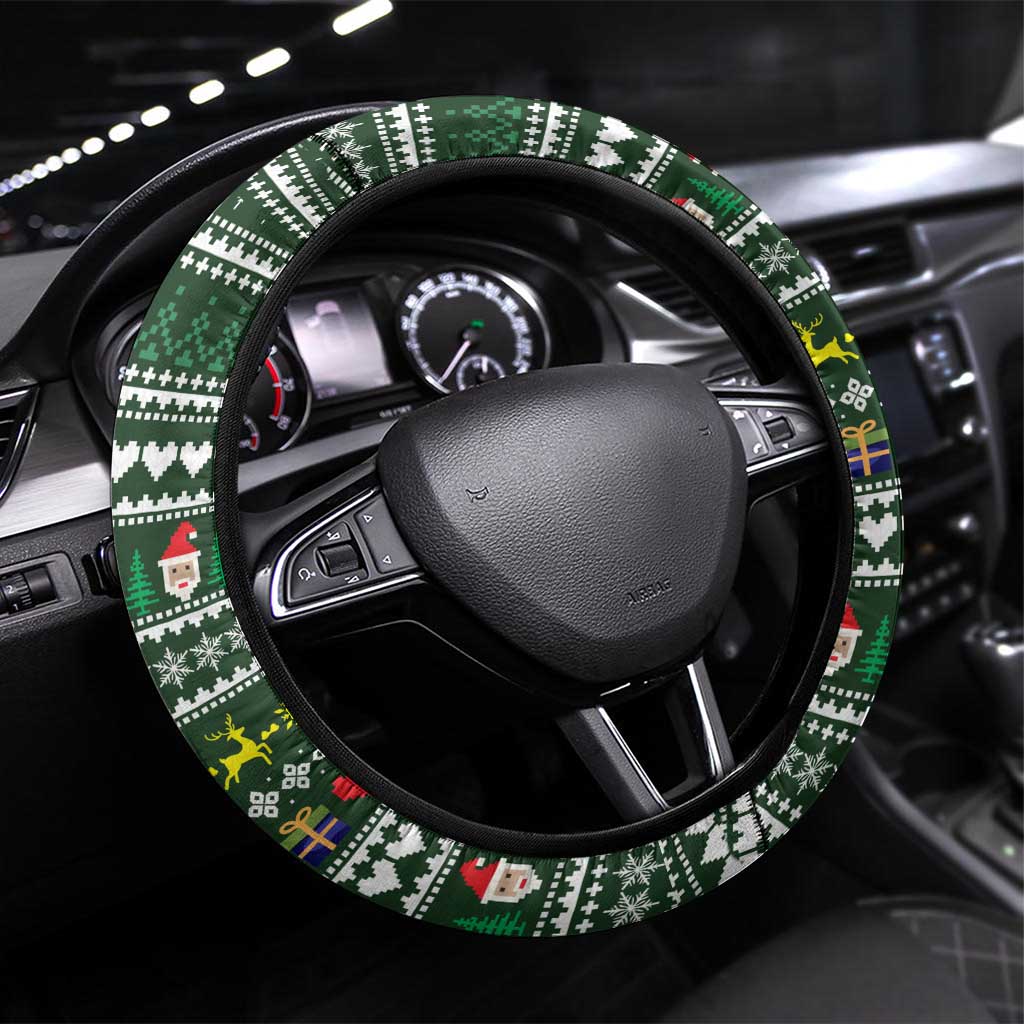 Sloth Christmas Steering Wheel Cover with Santa Hat, Presents, and Festive Pattern - Wonder Print Shop