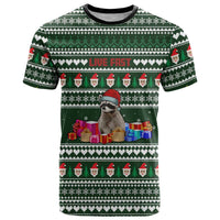 Sloth Christmas T Shirt with Santa Hat, Presents, and Festive Pattern - Wonder Print Shop