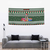 Sloth Christmas Tapestry with Santa Hat, Presents, and Festive Pattern - Wonder Print Shop