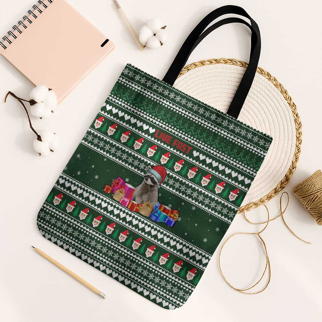 Sloth Christmas Tote Bag with Santa Hat, Presents, and Festive Pattern - Wonder Print Shop