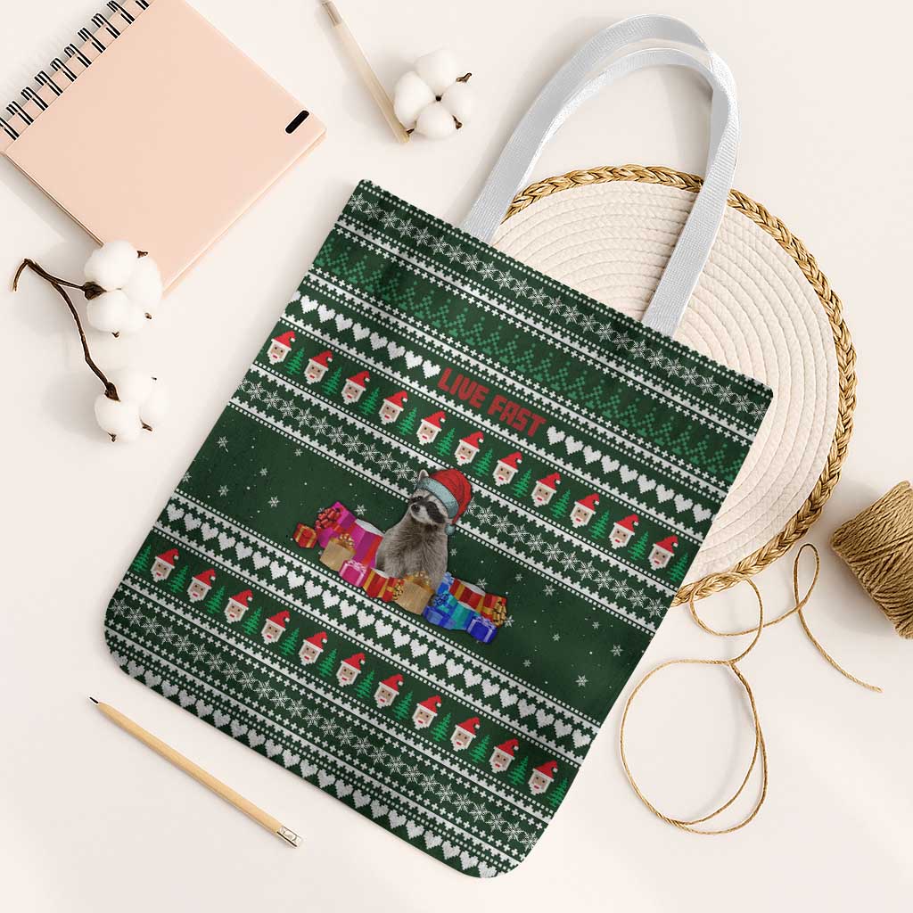 Sloth Christmas Tote Bag with Santa Hat, Presents, and Festive Pattern - Wonder Print Shop