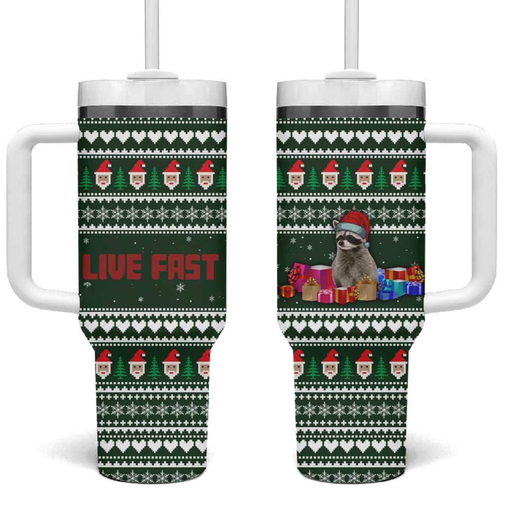 Sloth Christmas Tumbler With Handle with Santa Hat, Presents, and Festive Pattern - Wonder Print Shop