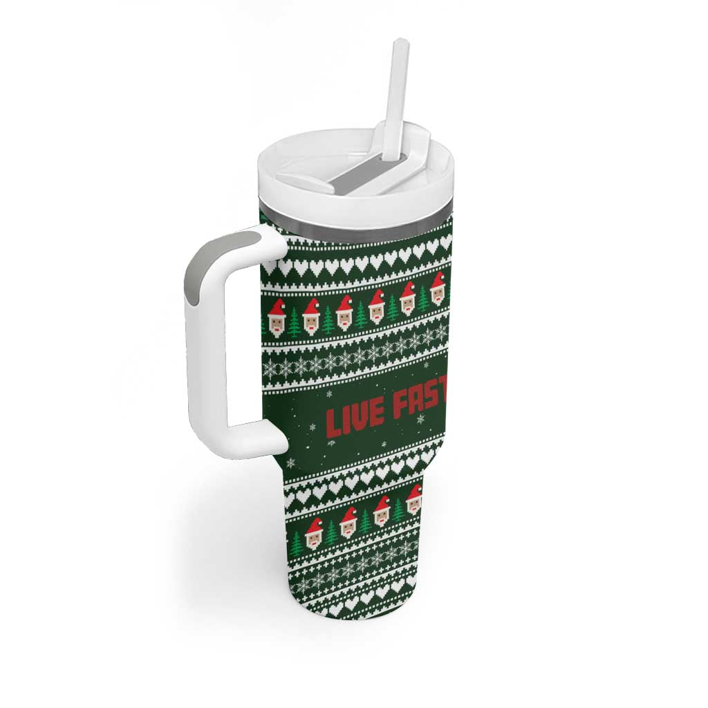 Sloth Christmas Tumbler With Handle with Santa Hat, Presents, and Festive Pattern - Wonder Print Shop