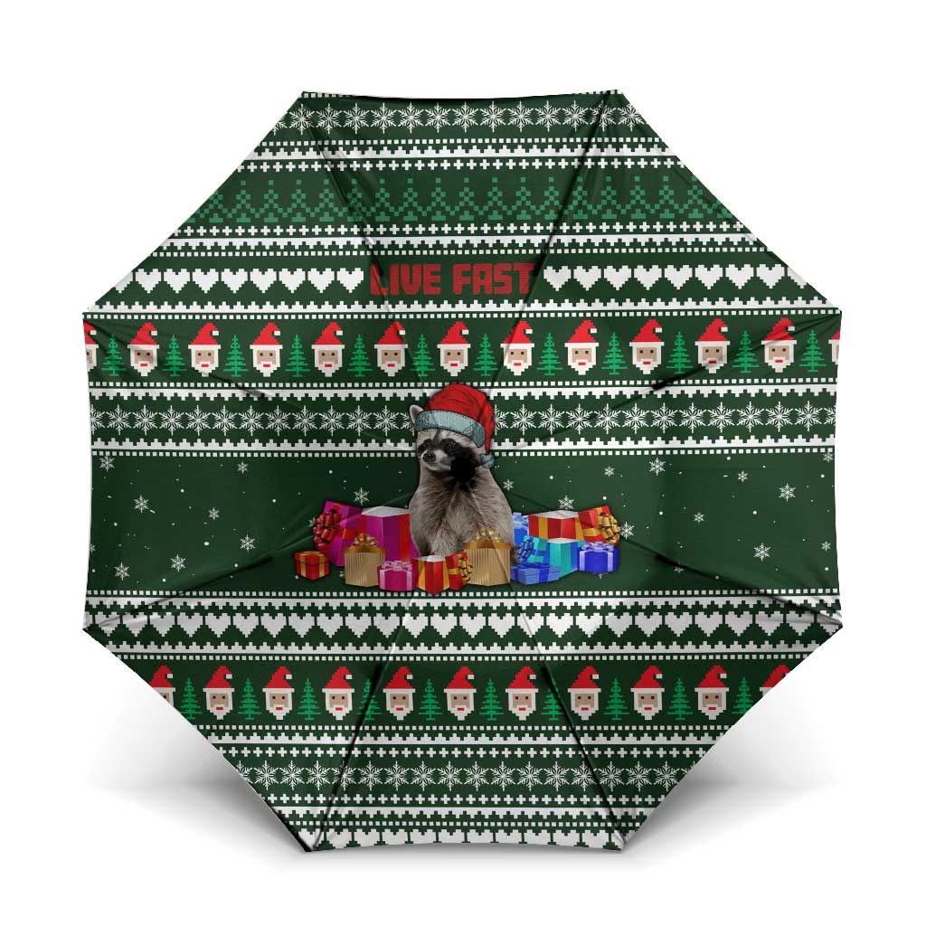 Sloth Christmas Umbrella with Santa Hat, Presents, and Festive Pattern - Wonder Print Shop
