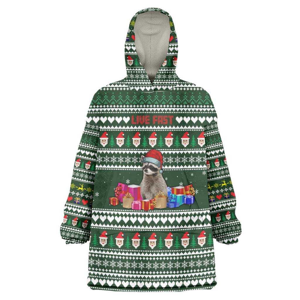Sloth Christmas Wearable Blanket Hoodie with Santa Hat, Presents, and Festive Pattern - Wonder Print Shop