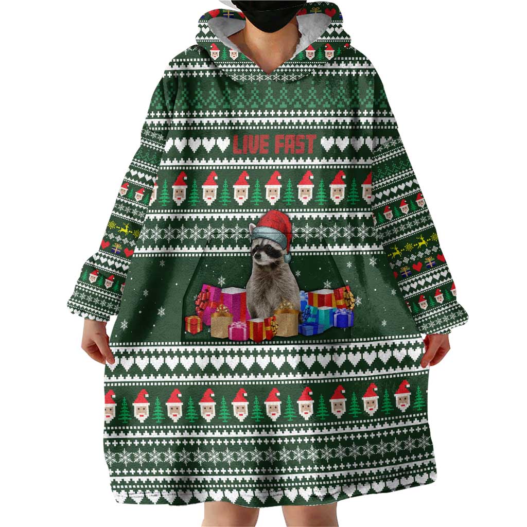 Sloth Christmas Wearable Blanket Hoodie with Santa Hat, Presents, and Festive Pattern - Wonder Print Shop
