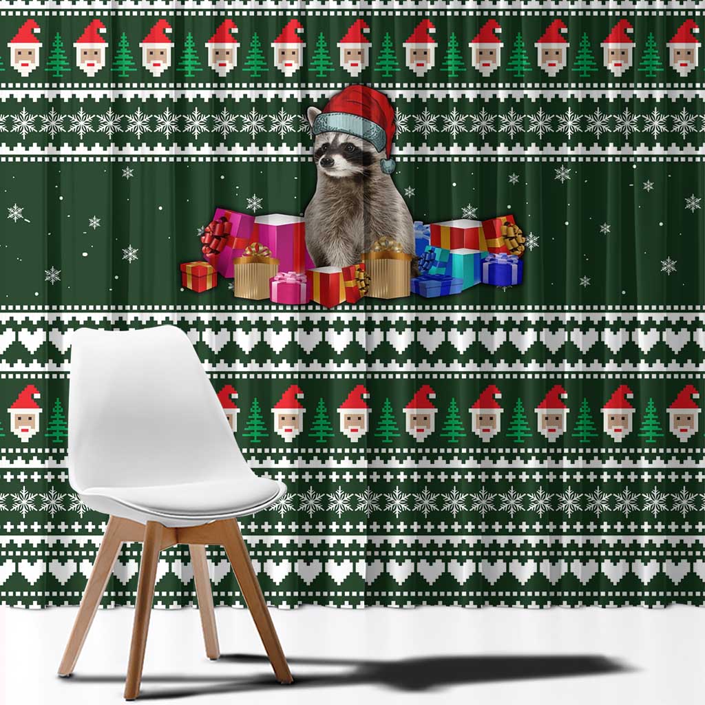 Sloth Christmas Window Curtain with Santa Hat, Presents, and Festive Pattern - Wonder Print Shop