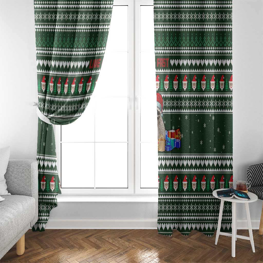 Sloth Christmas Window Curtain with Santa Hat, Presents, and Festive Pattern - Wonder Print Shop
