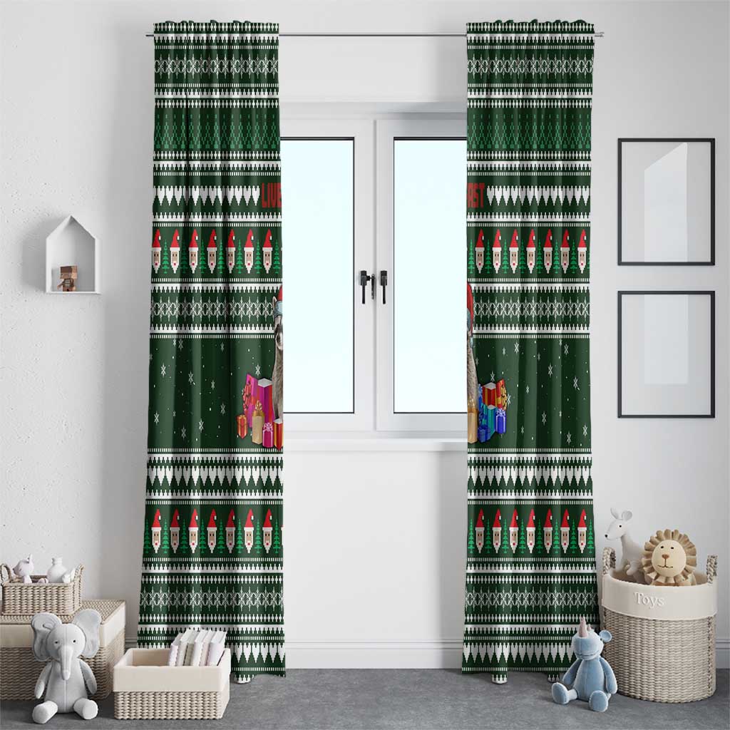 Sloth Christmas Window Curtain with Santa Hat, Presents, and Festive Pattern - Wonder Print Shop