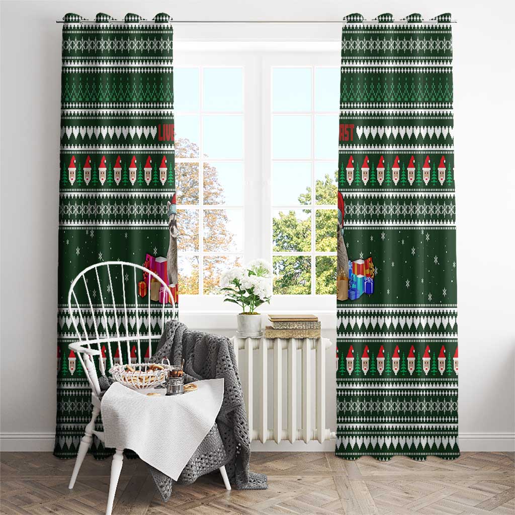 Sloth Christmas Window Curtain with Santa Hat, Presents, and Festive Pattern - Wonder Print Shop