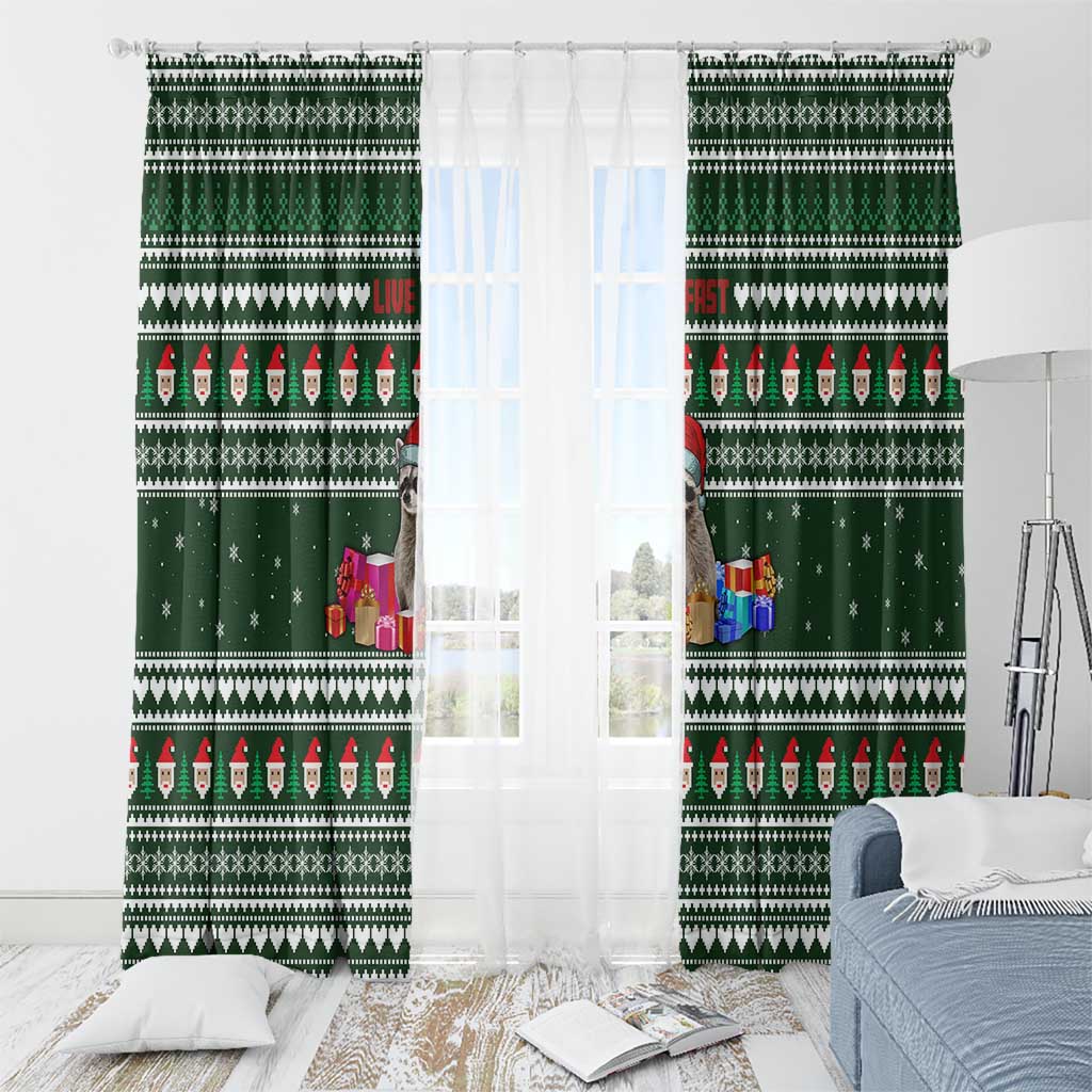 Sloth Christmas Window Curtain with Santa Hat, Presents, and Festive Pattern - Wonder Print Shop