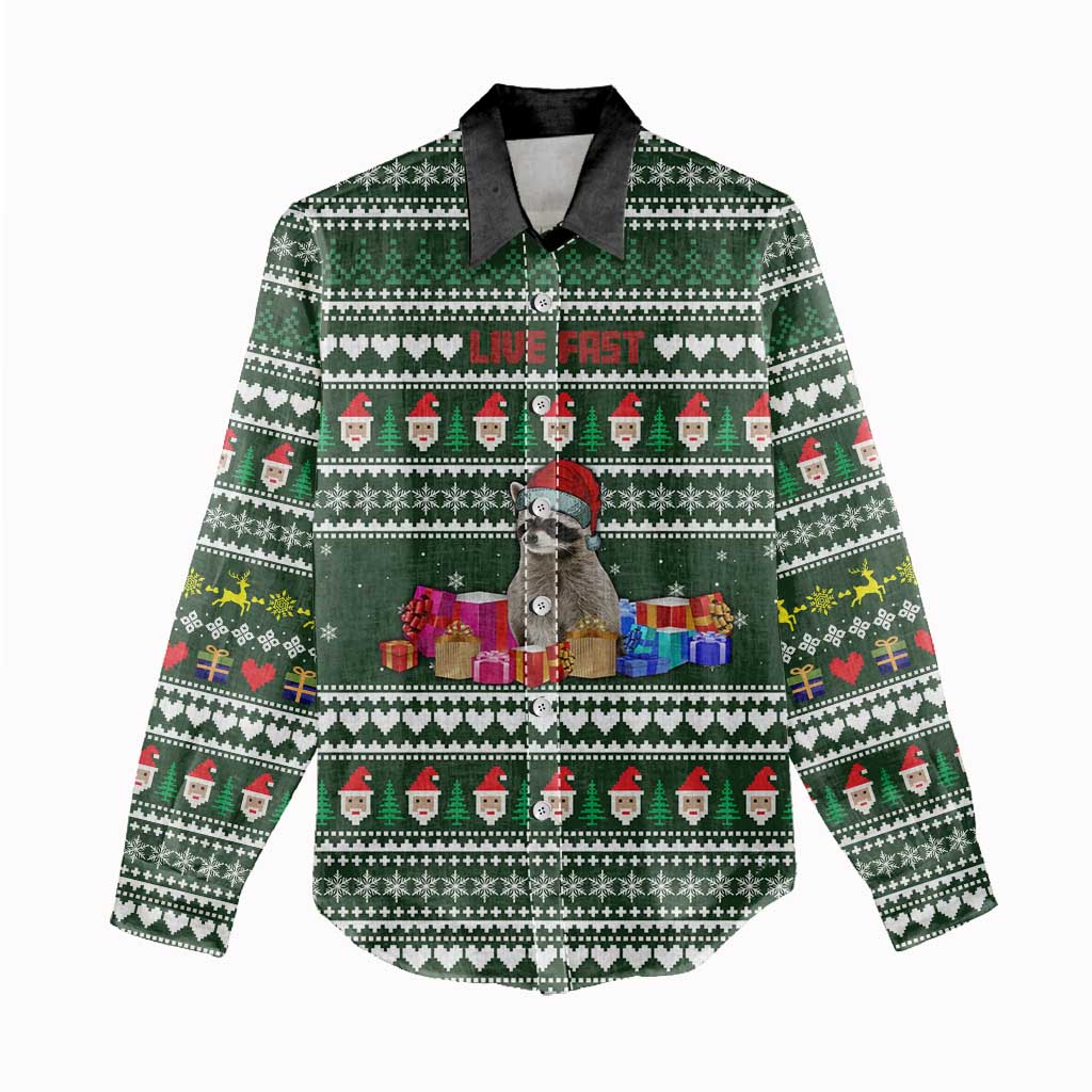 Sloth Christmas Women Casual Shirt with Santa Hat, Presents, and Festive Pattern - Wonder Print Shop