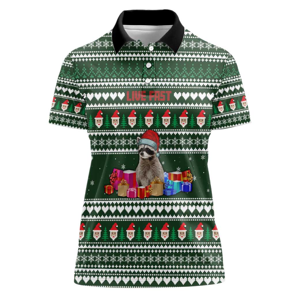 Sloth Christmas Women Polo Shirt with Santa Hat, Presents, and Festive Pattern - Wonder Print Shop