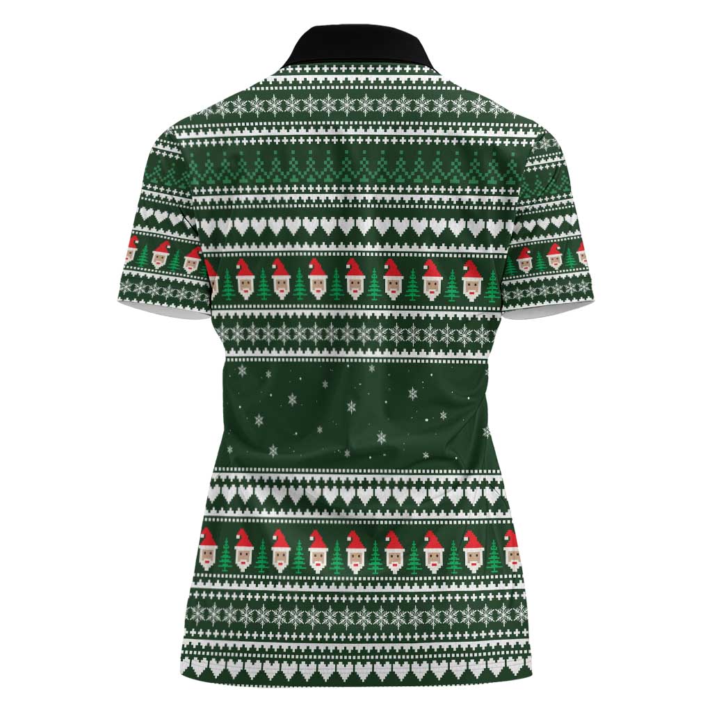 Sloth Christmas Women Polo Shirt with Santa Hat, Presents, and Festive Pattern - Wonder Print Shop