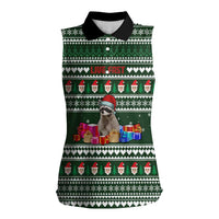 Sloth Christmas Women Sleeveless Polo Shirt with Santa Hat, Presents, and Festive Pattern - Wonder Print Shop