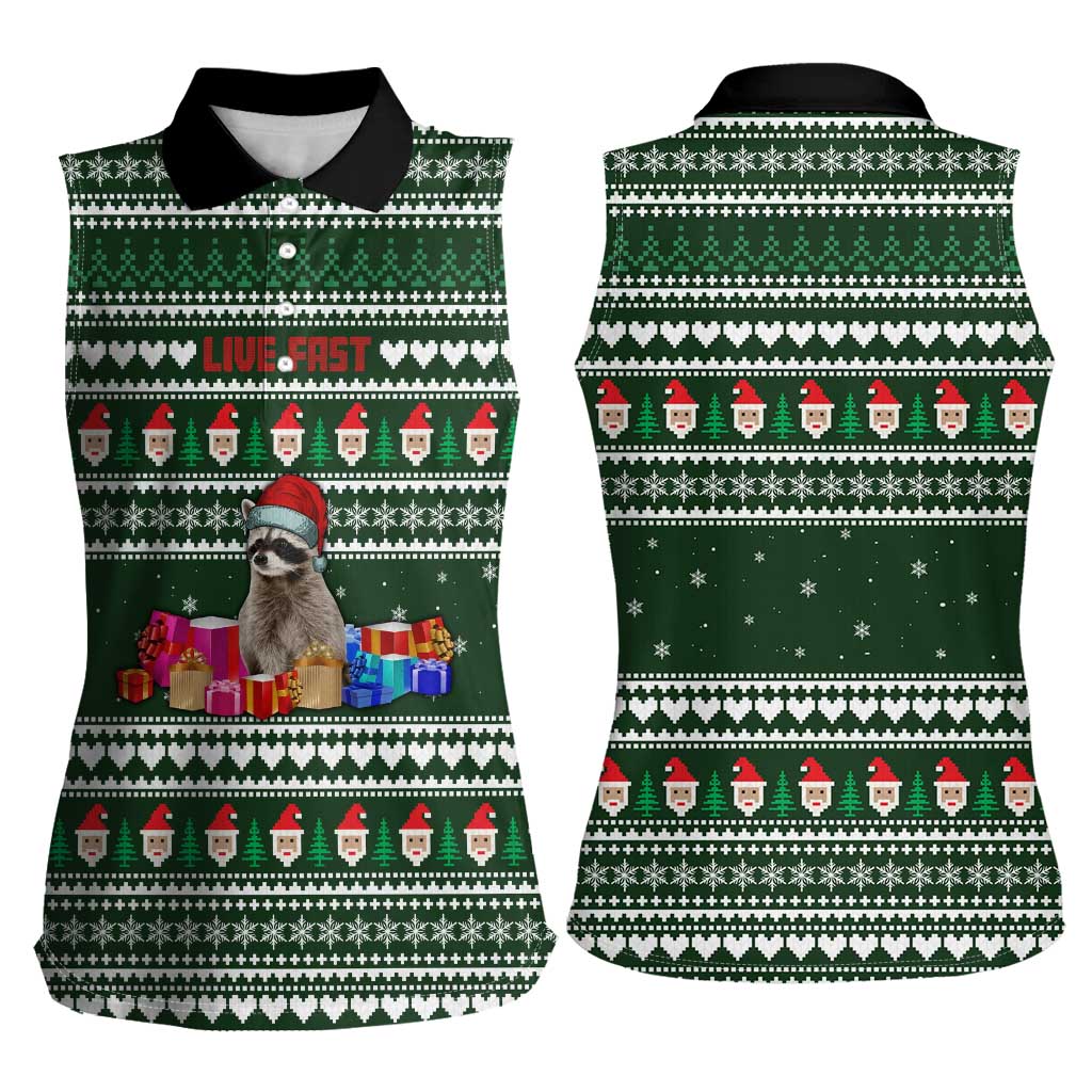 Sloth Christmas Women Sleeveless Polo Shirt with Santa Hat, Presents, and Festive Pattern - Wonder Print Shop
