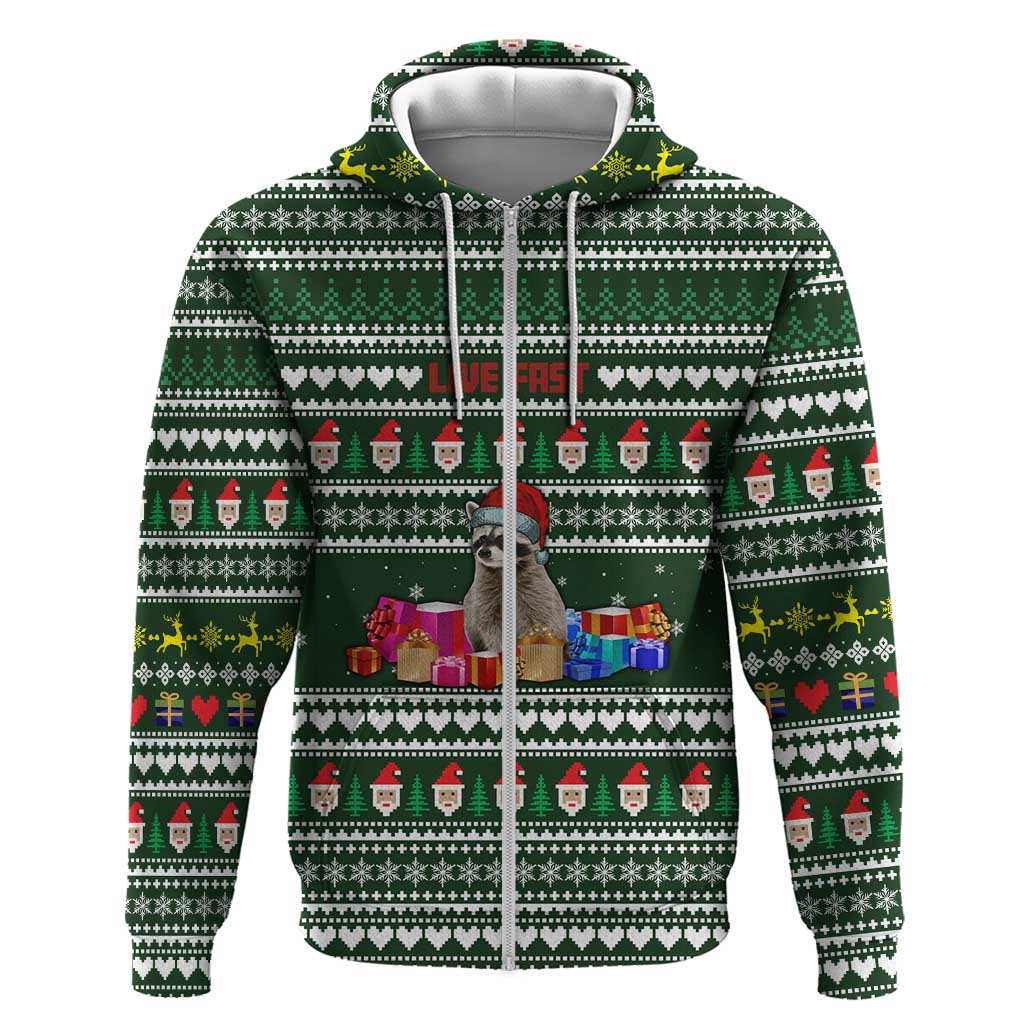 Sloth Christmas Zip Hoodie with Santa Hat, Presents, and Festive Pattern - Wonder Print Shop