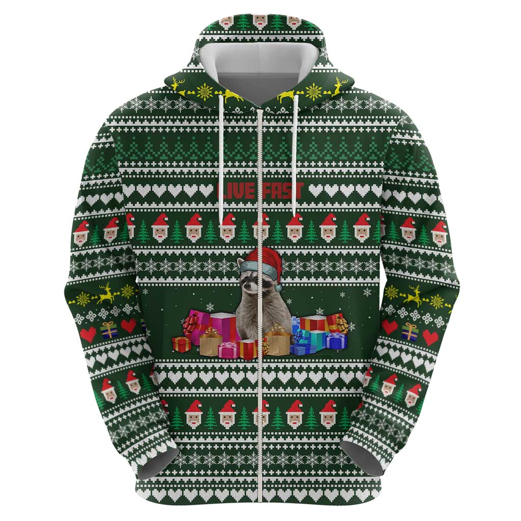 Sloth Christmas Zip Hoodie with Santa Hat, Presents, and Festive Pattern - Wonder Print Shop