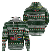 Sloth Christmas Zip Hoodie with Santa Hat, Presents, and Festive Pattern - Wonder Print Shop