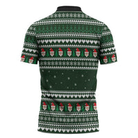 Sloth Christmas Zipper Polo Shirt with Santa Hat, Presents, and Festive Pattern - Wonder Print Shop