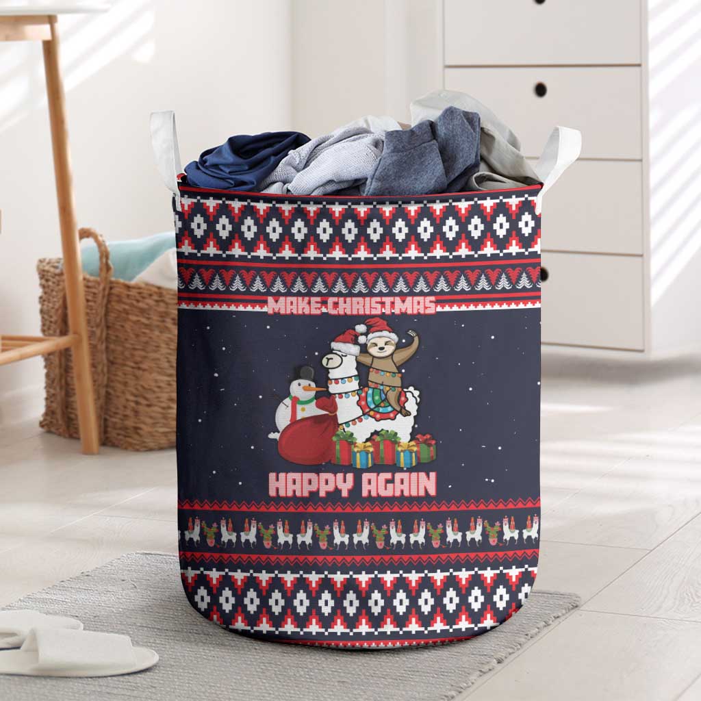 Llama and Snowman Laundry Basket with Gifts and Nordic Pattern - Wonder Print Shop