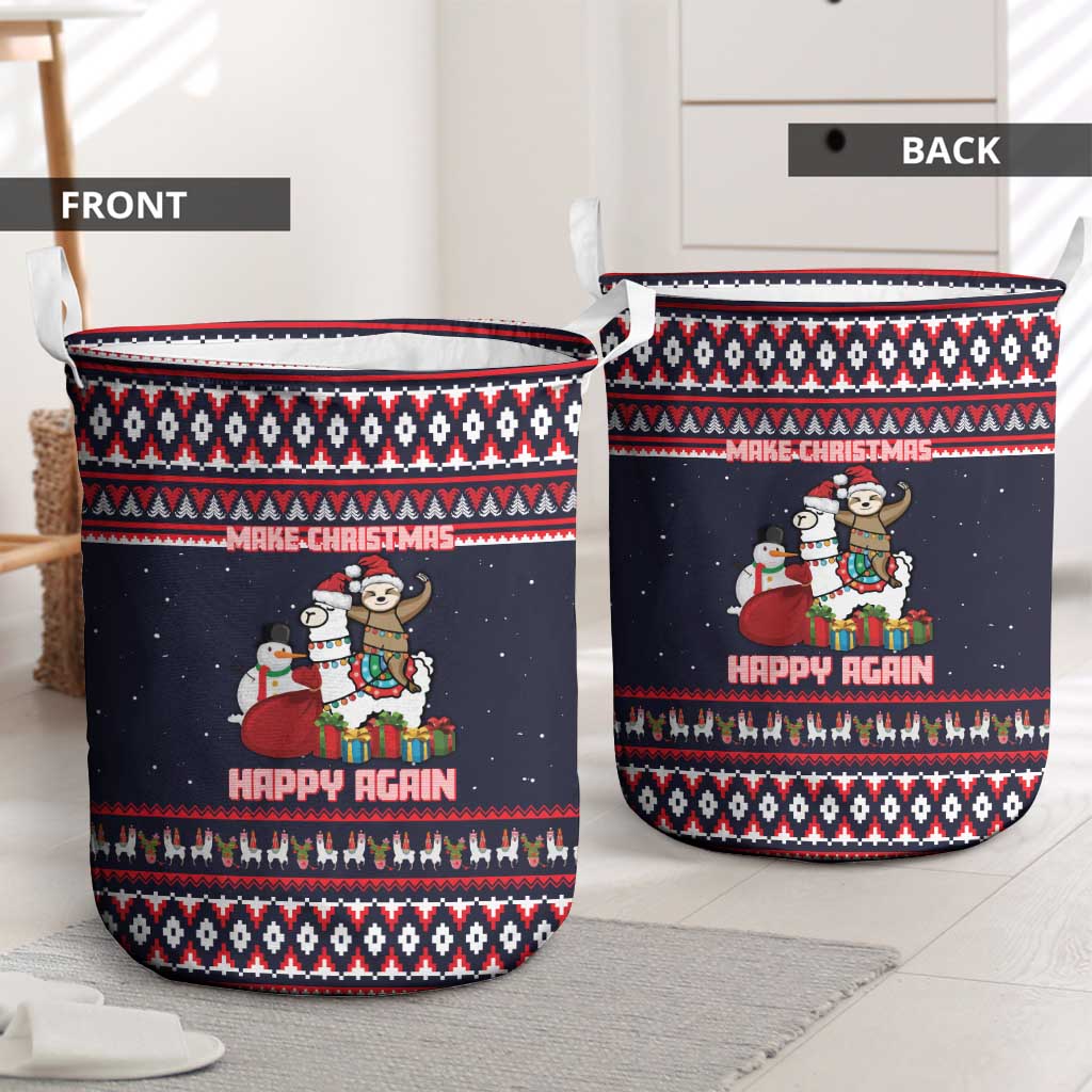 Llama and Snowman Laundry Basket with Gifts and Nordic Pattern - Wonder Print Shop