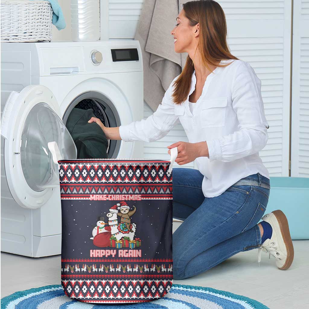 Llama and Snowman Laundry Basket with Gifts and Nordic Pattern - Wonder Print Shop