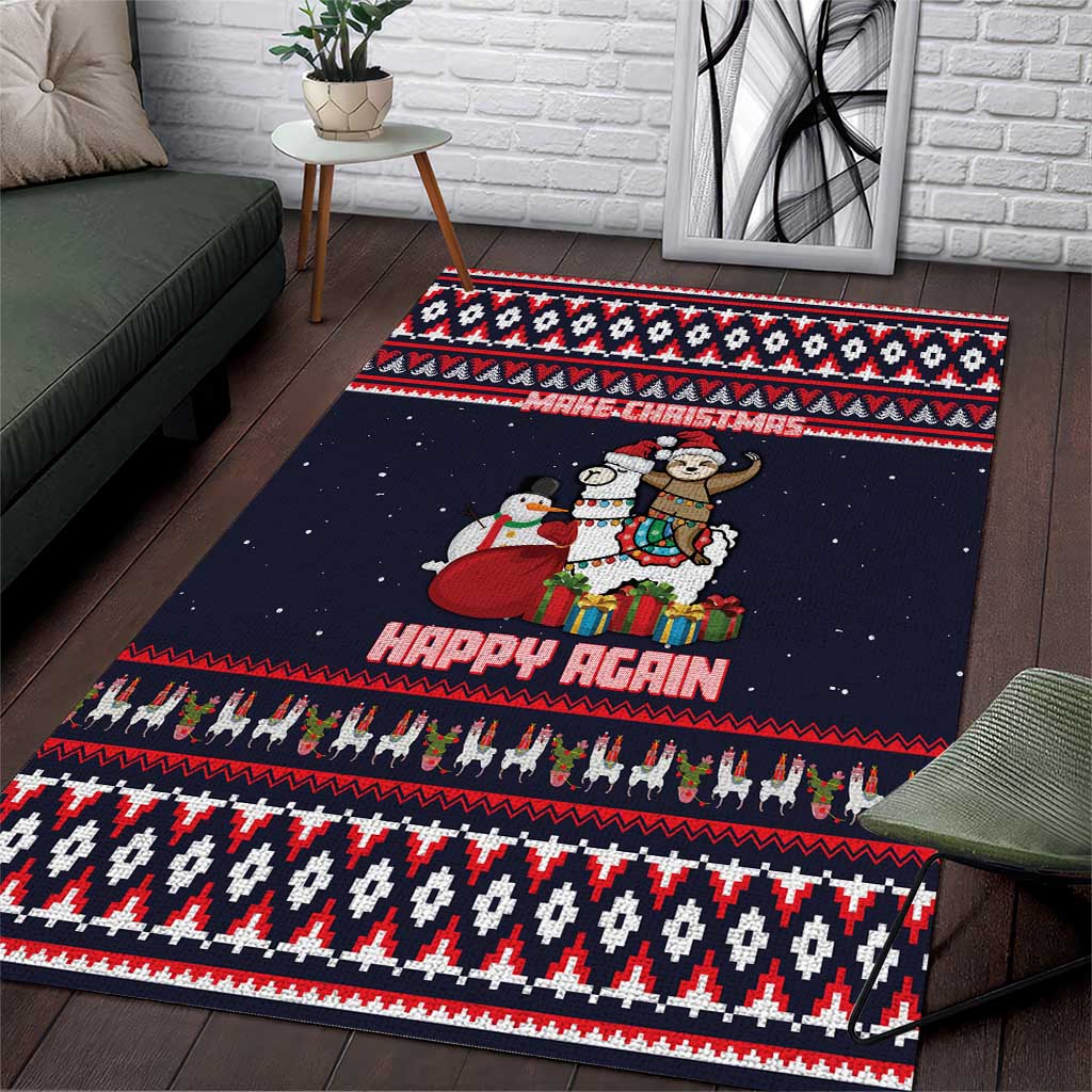 Llama and Snowman Area Rug with Gifts and Nordic Pattern - Wonder Print Shop