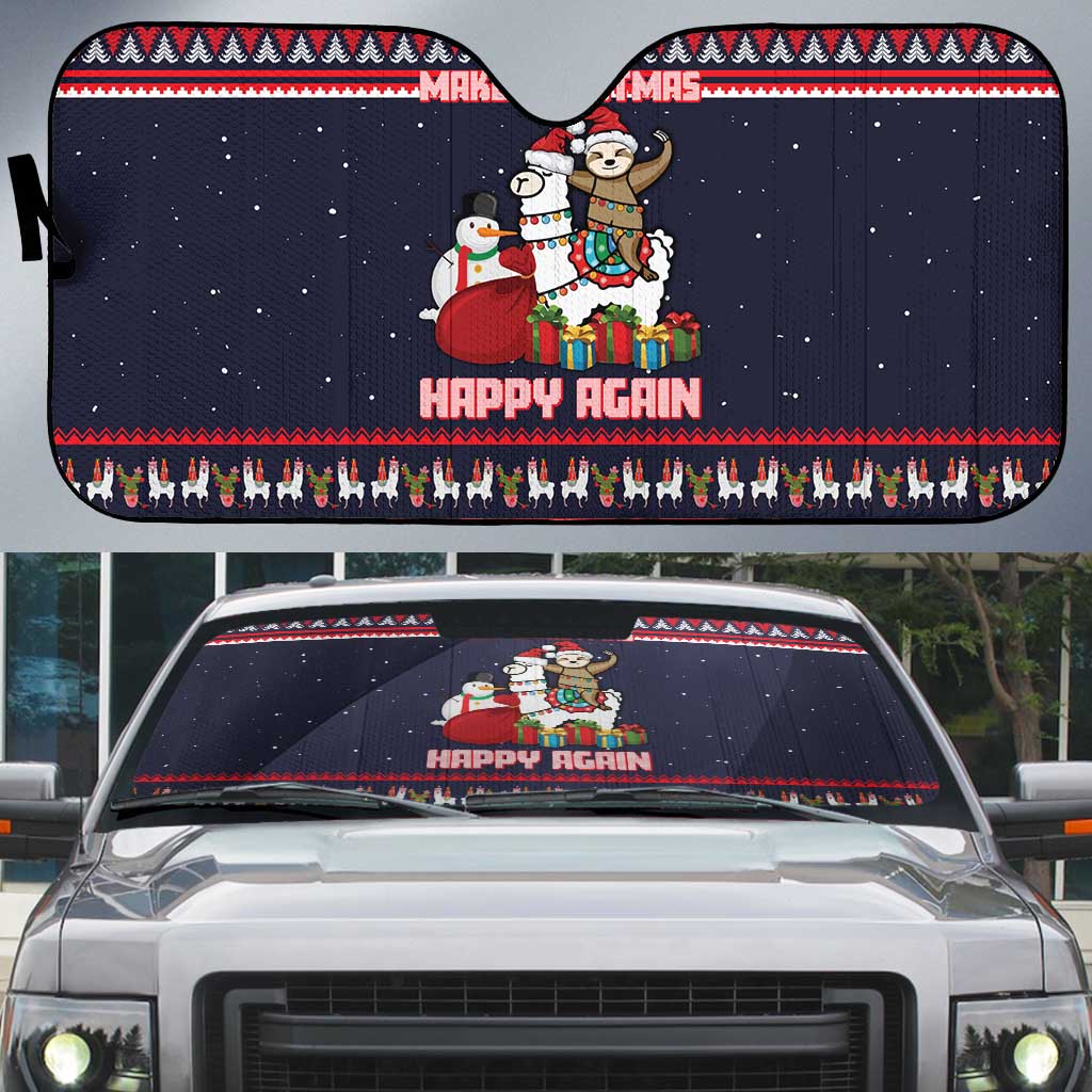 Llama and Snowman Auto Sun Shade with Gifts and Nordic Pattern - Wonder Print Shop