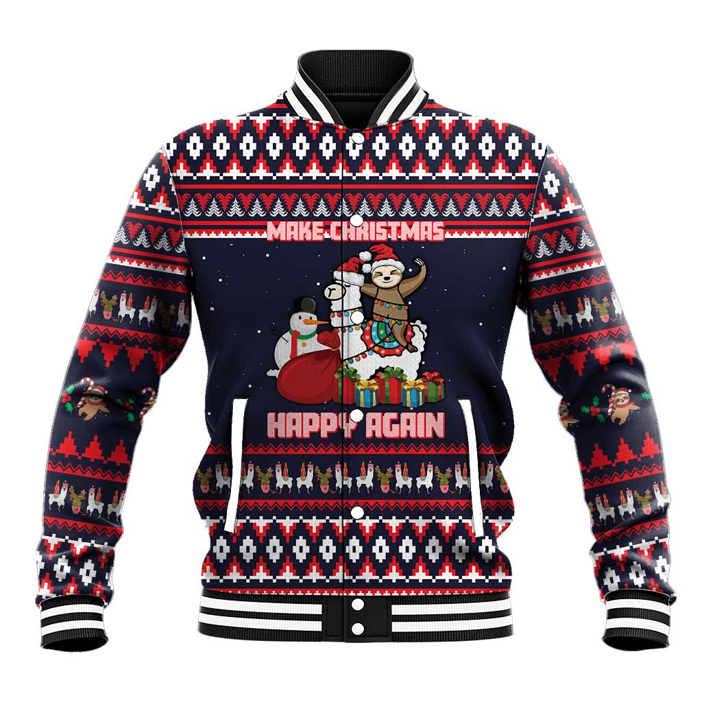 Llama and Snowman Baseball Jacket with Gifts and Nordic Pattern - Wonder Print Shop