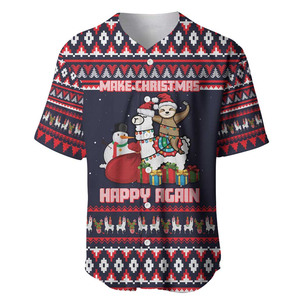 Llama and Snowman Baseball Jersey with Gifts and Nordic Pattern - Wonder Print Shop