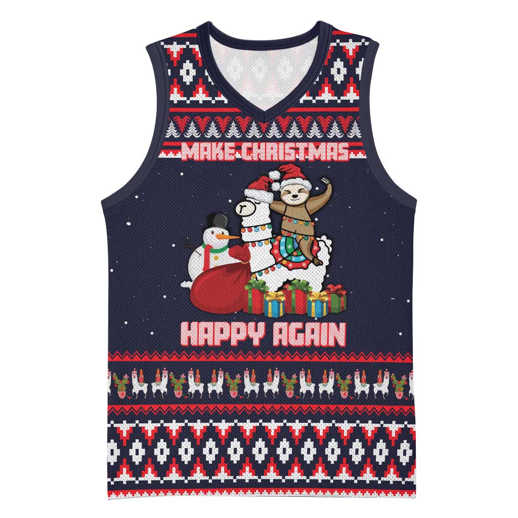 Llama and Snowman Basketball Jersey with Gifts and Nordic Pattern - Wonder Print Shop
