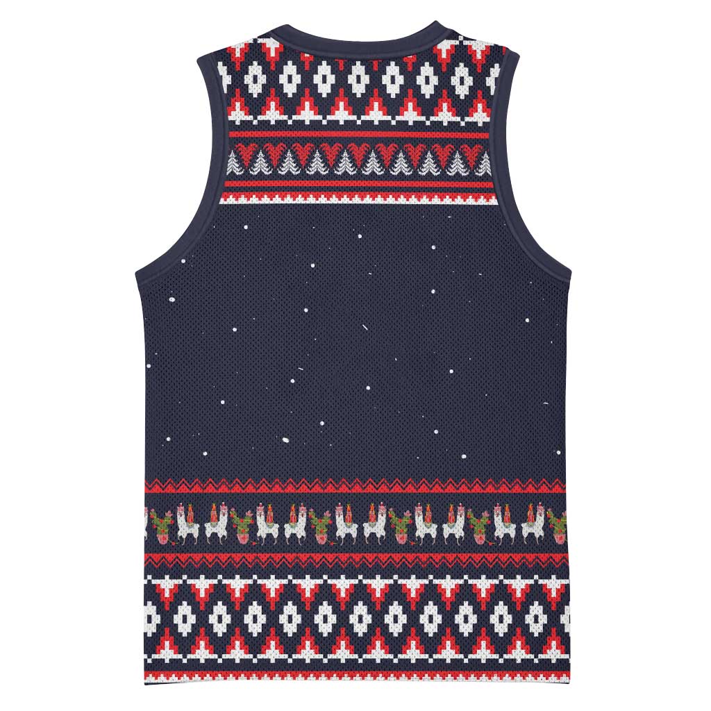 Llama and Snowman Basketball Jersey with Gifts and Nordic Pattern - Wonder Print Shop
