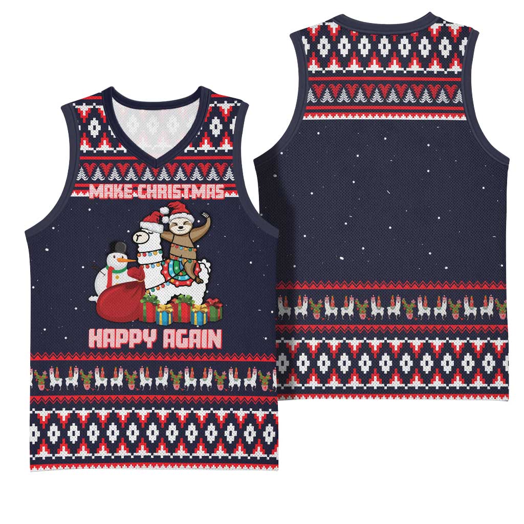 Llama and Snowman Basketball Jersey with Gifts and Nordic Pattern - Wonder Print Shop