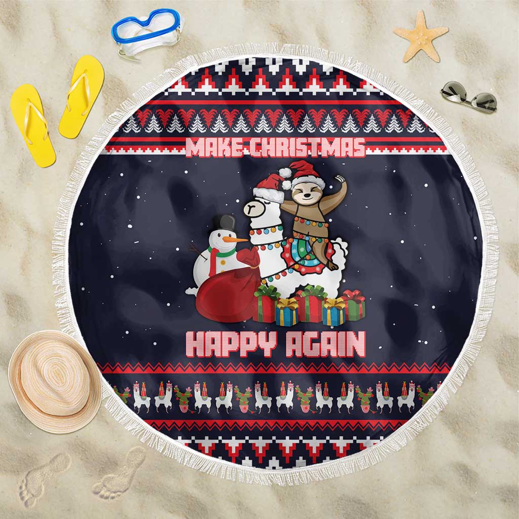 Llama and Snowman Beach Blanket with Gifts and Nordic Pattern - Wonder Print Shop