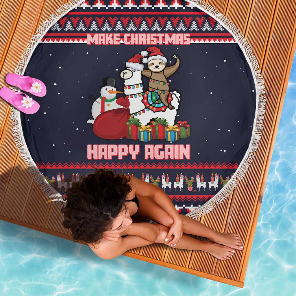 Llama and Snowman Beach Blanket with Gifts and Nordic Pattern - Wonder Print Shop