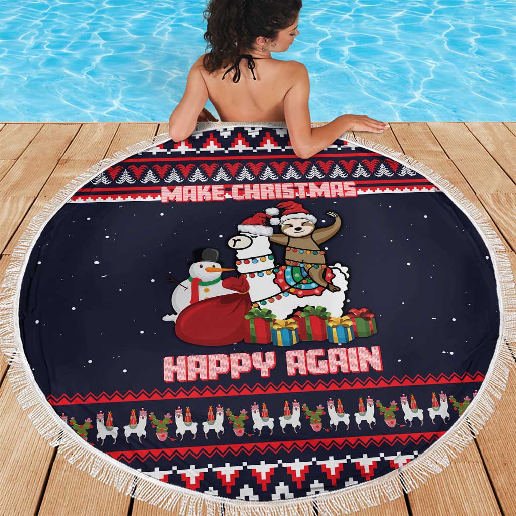Llama and Snowman Beach Blanket with Gifts and Nordic Pattern - Wonder Print Shop