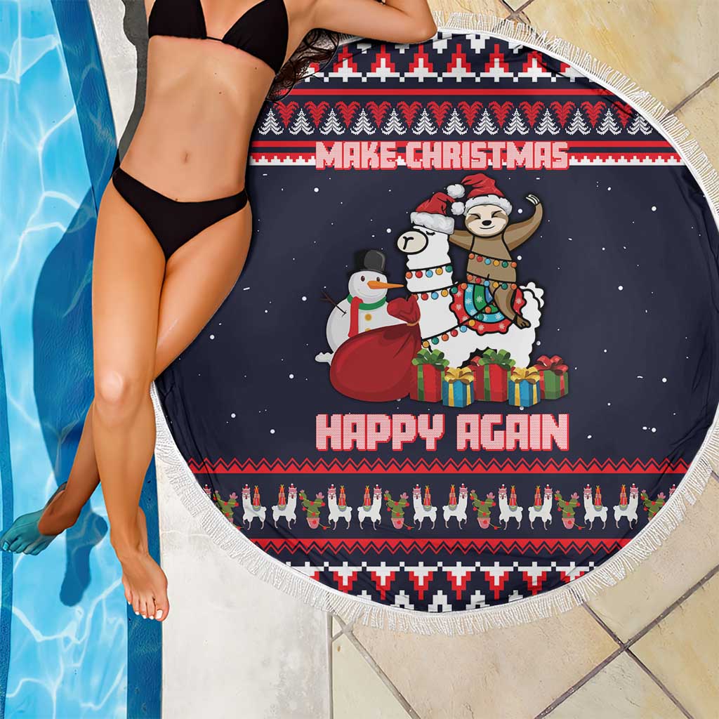 Llama and Snowman Beach Blanket with Gifts and Nordic Pattern - Wonder Print Shop
