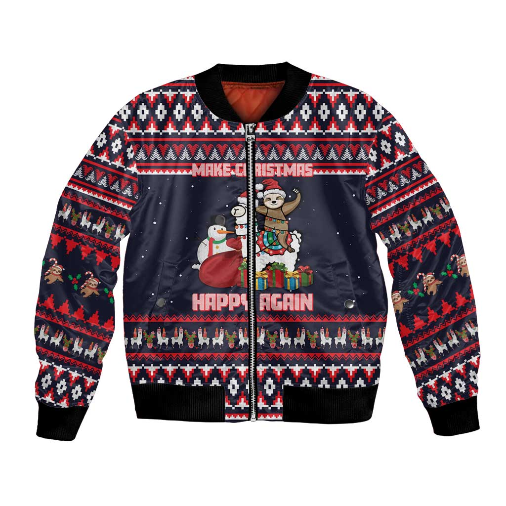 Llama and Snowman Bomber Jacket with Gifts and Nordic Pattern - Wonder Print Shop