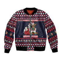 Llama and Snowman Bomber Jacket with Gifts and Nordic Pattern - Wonder Print Shop