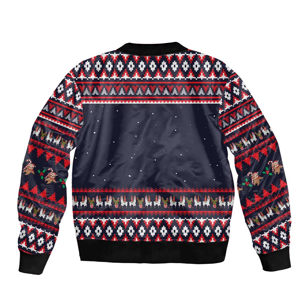 Llama and Snowman Bomber Jacket with Gifts and Nordic Pattern - Wonder Print Shop