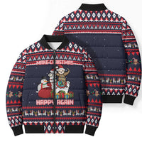 Llama and Snowman Bomber Puffer Jacket with Gifts and Nordic Pattern - Wonder Print Shop