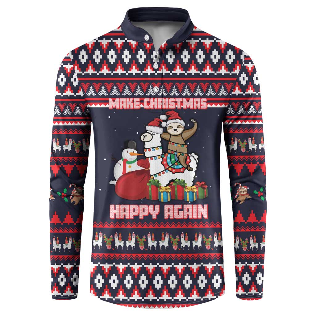 Llama and Snowman Button Sweatshirt with Gifts and Nordic Pattern - Wonder Print Shop