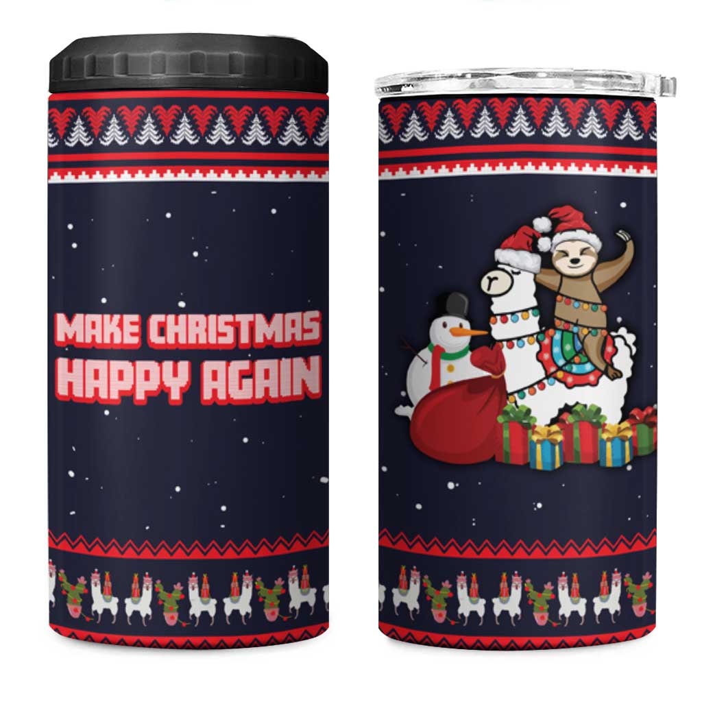 Llama and Snowman 4 in 1 Can Cooler Tumbler with Gifts and Nordic Pattern - Wonder Print Shop