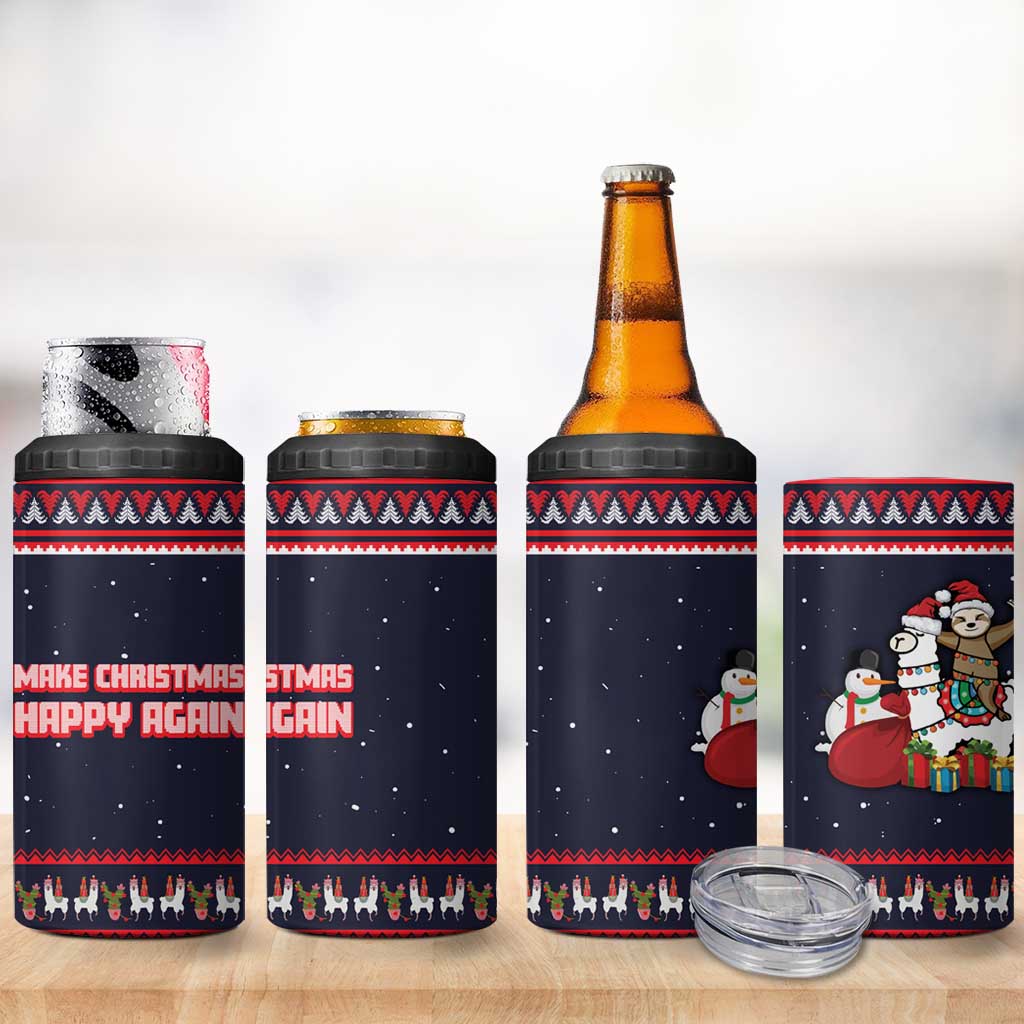 Llama and Snowman 4 in 1 Can Cooler Tumbler with Gifts and Nordic Pattern - Wonder Print Shop