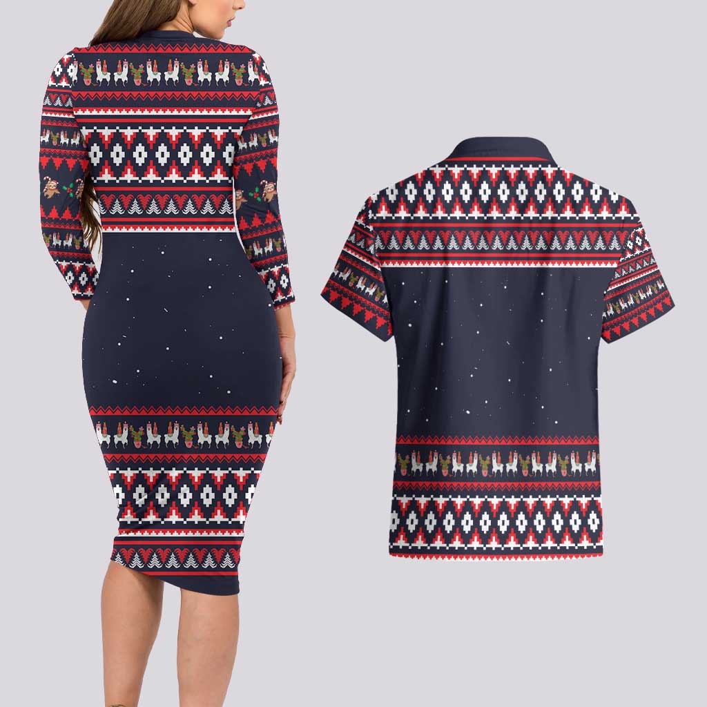 Llama and Snowman Couples Matching Long Sleeve Bodycon Dress and Hawaiian Shirt with Gifts and Nordic Pattern - Wonder Print Shop