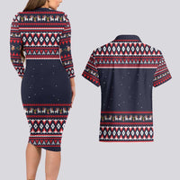 Llama and Snowman Couples Matching Long Sleeve Bodycon Dress and Hawaiian Shirt with Gifts and Nordic Pattern - Wonder Print Shop